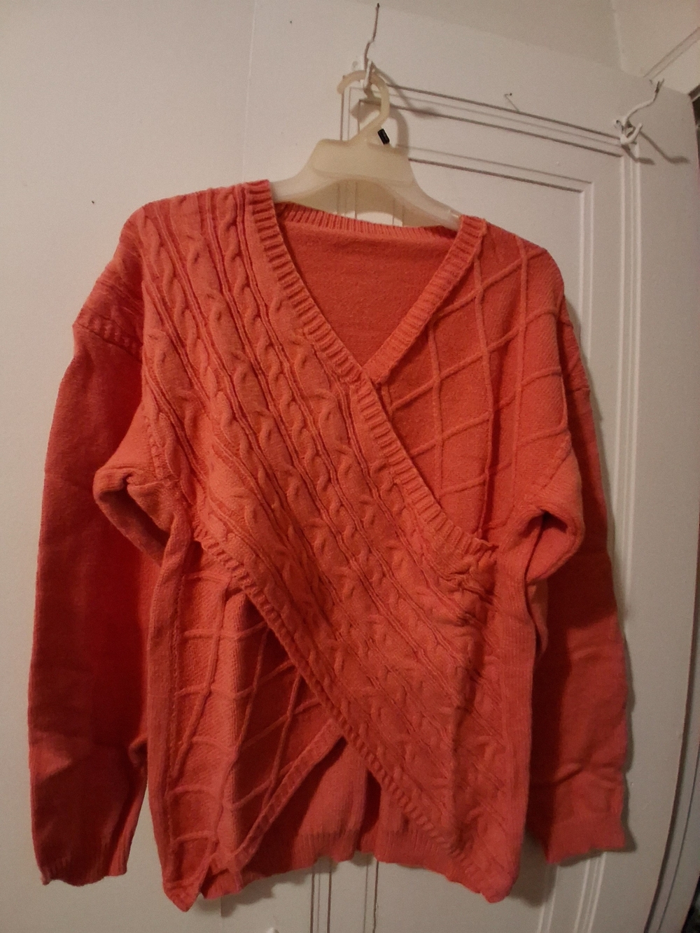 Cable Knit Wrap Front Sweater in Orange